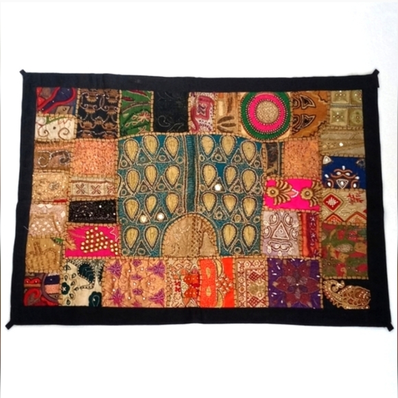 Antique Vintage Patchwork Quilt Wall Hanging From India 36”x38” - Picture 1 of 16